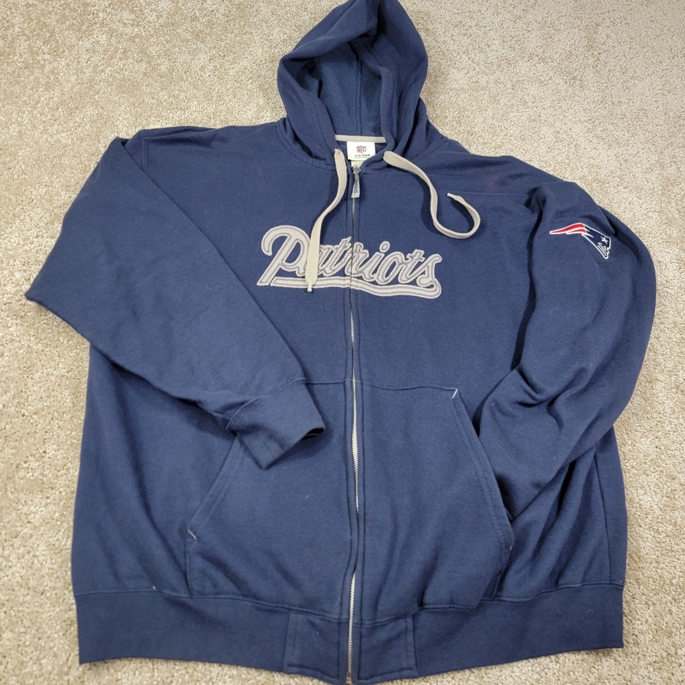NFL Patriots Hoodie Full Zip Sweatshirt Mens Large Blue Team Apparel